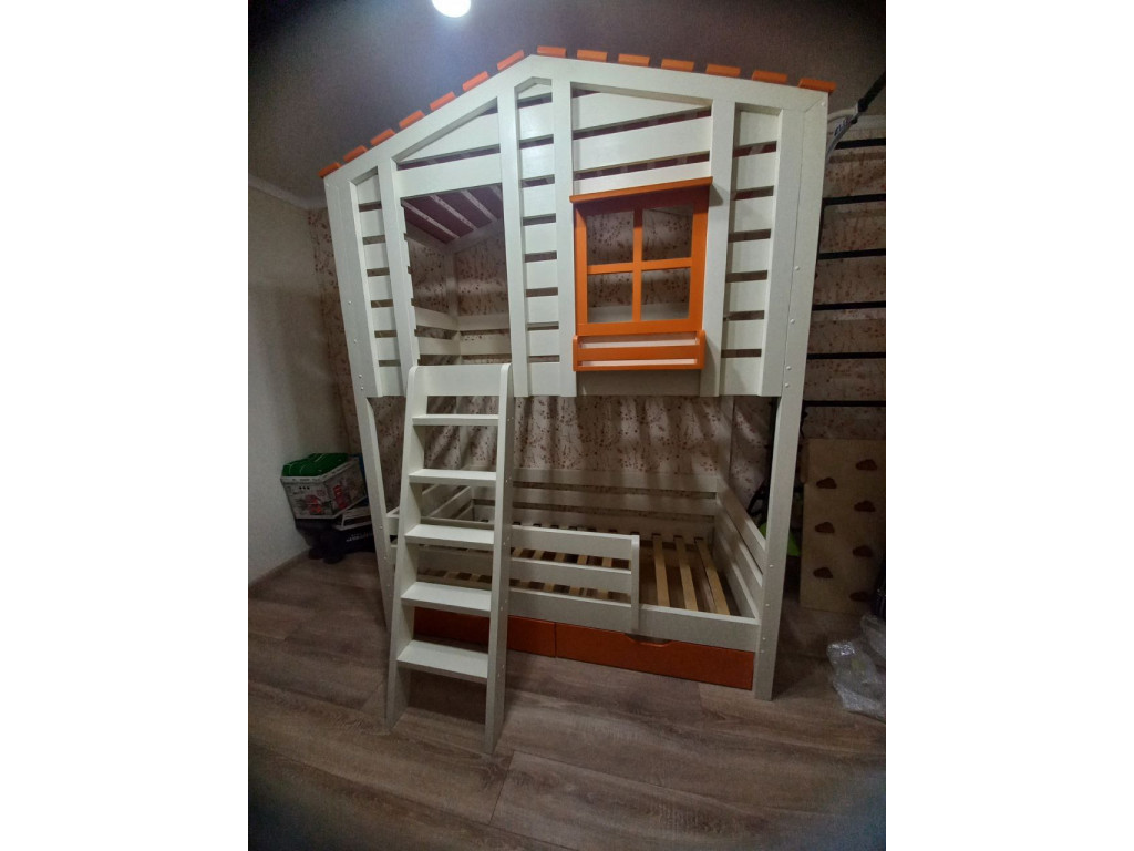 Проект двуъярусной кровати Домик с ящиками